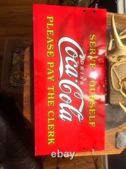 1990 Porcelain Heavy CokeCola 11.5x23 advertising Display Sign