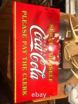1990 Porcelain Heavy CokeCola 11.5x23 advertising Display Sign
