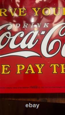 1990 Porcelain Heavy CokeCola 11.5x23 advertising Display Sign