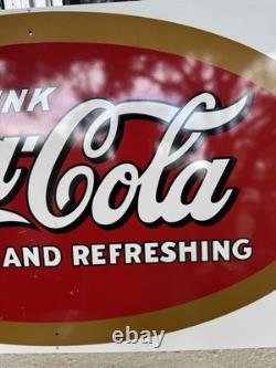 1990s Drink Coca-Cola Metal Tin Advertising Sign 29 x 16in