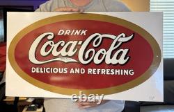 1990s Drink Coca-Cola Metal Tin Advertising Sign 29 x 16in