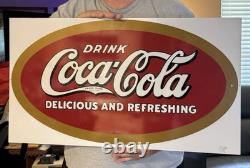 1990s Drink Coca-Cola Metal Tin Advertising Sign 29 x 16in