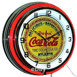 19 The Coca-Cola Co. Sign Double Neon Clock Home Bar Decor (Red)