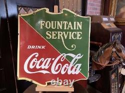 24 Porcelain Double-Sided Coca Cola Fountain Service Sign Watch Video