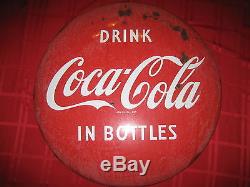 24 inch Drink Coca Cola in Bottles 1950's Coke Button Sign