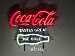24x20 Coca Cola Tastes Great Ice Cold Vivid LED Neon Sign Light With Dimmer