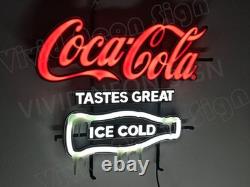 24x20 Coca Cola Tastes Great Ice Cold Vivid LED Neon Sign Light With Dimmer