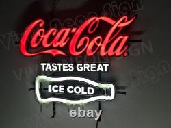 24x20 Coca Cola Tastes Great Ice Cold Vivid LED Neon Sign Light With Dimmer