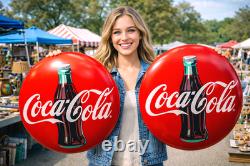 (2) 16 Coca Cola Metal Dome Button Advertising Coke Signs 1950's Diner Style