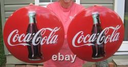 (2) 16 Coca Cola Metal Dome Button Advertising Coke Signs 1950's Diner Style