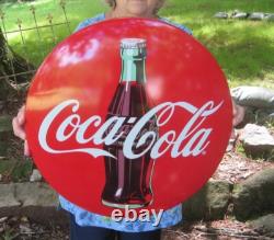 (2) 16 Coca Cola Metal Dome Button Advertising Coke Signs 1950's Diner Style