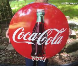 (2) 16 Coca Cola Metal Dome Button Advertising Coke Signs 1950's Diner Style