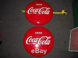 2 AM 28 16 inch. Coca Cola Metal Button Sign Ex. Condition Estate Fresh