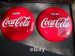 2 AM 28 16 inch. Coca Cola Metal Button Sign Ex. Condition Estate Fresh