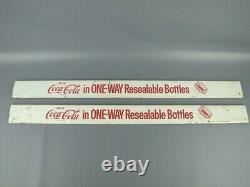 2 Vintage Coca-Cola Soda Pop One-Way Resealable Bottles Metal Display Rack Signs
