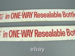 2 Vintage Coca-Cola Soda Pop One-Way Resealable Bottles Metal Display Rack Signs