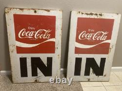2 Vintage Metal Coca Cola Outdoor Signs Marked as IN 36 x 24 x 1 3/8