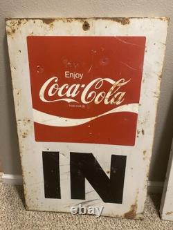 2 Vintage Metal Coca Cola Outdoor Signs Marked as IN 36 x 24 x 1 3/8