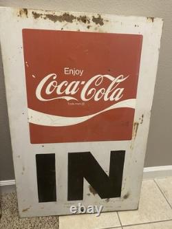 2 Vintage Metal Coca Cola Outdoor Signs Marked as IN 36 x 24 x 1 3/8