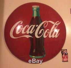 36 Inch 1950s CocaCola Enamel Button Sign great deal