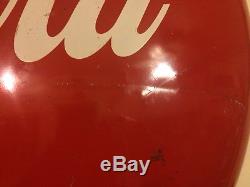 36 Inch 1950s CocaCola Enamel Button Sign great deal
