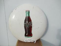 36 Rare original 1951 White Coca Cola Coke Button Sign Painted on Metal
