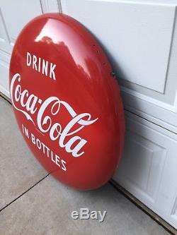 36 Vintage Antique Coca Cola Button Porcelain Gas Sign-Super Nice