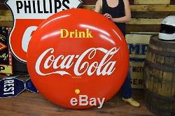 48 Porcelain Coca Cola Button Coke Sign Vtg Soda Pop Advertising RARE CLEAN