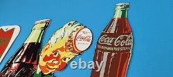 4 Vintage Coca Cola Porcelain Glass Bottles Gas Soda Beverage Service Signs