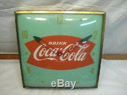 50s Vintage Green Coca-Cola Fish Tail Advertising Clock Sign Pam Swihart Coke