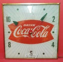 60s Coca Cola Lighted Fishtail 15 Pam Wall Clock Sign Works ORIGINAL & COMPLETE