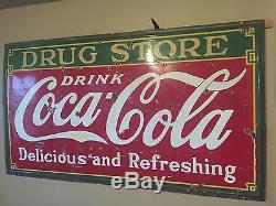 8ft x 5ft DRUG STORE Coca Cola Sign 1934