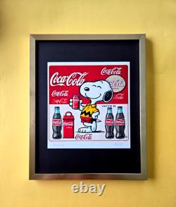 AIDAN FLUX Hand Signed Original Print Framed COA RARE SNOOPY COCA COLA