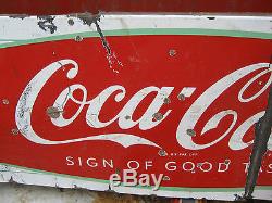 ANTIQUE 1950's RETRO COCA COLA FISH TAIL SLED SLEIGH PORCELAIN SODA ART SIGN