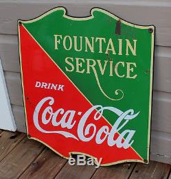 ANTIQUE Vintage Cameo 1935 Coca Cola Soda Fountain Service Porcelain Sign