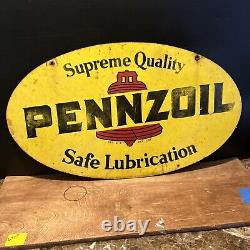 A-m 8-75 Original & Authentic''pennzoil'' Painted Metal Sign 31x18 Inch