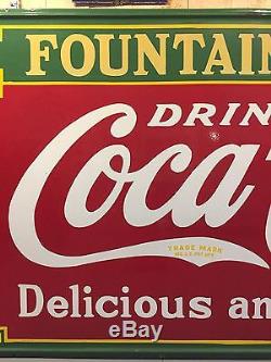 Amazing Vintage 1935 Drink COCA COLA Fountain Service HUGE Porcelain Sign 96x54