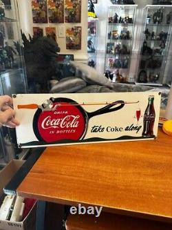 Ande Rooney Porcelain Sign Coca-Cola Coke Take Coke Along Fishing Rod