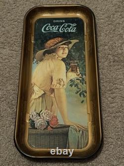 Antique 1916 Drink Coca-Cola Soda Elaine Advertising Tin Lithograph Tray Orig