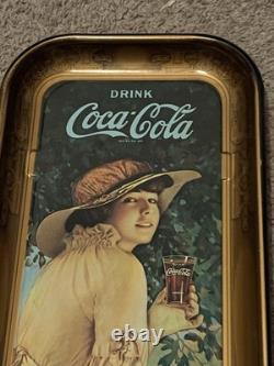 Antique 1916 Drink Coca-Cola Soda Elaine Advertising Tin Lithograph Tray Orig