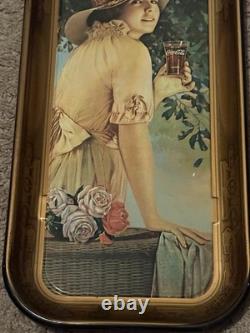 Antique 1916 Drink Coca-Cola Soda Elaine Advertising Tin Lithograph Tray Orig