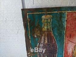 Antique 1920's Coca Cola 5 Cent Bottles Tin Advertising Sign