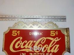 Antique 1936 USA Coca Cola Soda Bottle Porcelain Advertising Flange Sign