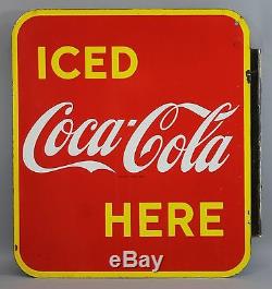 Antique 1949 Iced COCA-COLA Sold Here Canadian Porcelain Flange Sign