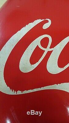 Antique 1950s Drink Coca-Cola In Bottles Button, 36 inch, soda pop sign