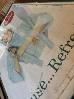 Antique 1957 Coca Cola Coke Cardboard Sign Pause Refresh Nautical Boat Oars Girl
