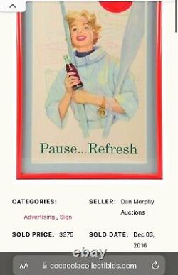 Antique 1957 Coca Cola Coke Cardboard Sign Pause Refresh Nautical Boat Oars Girl