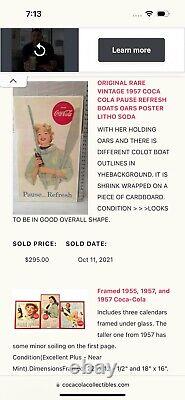 Antique 1957 Coca Cola Coke Cardboard Sign Pause Refresh Nautical Boat Oars Girl