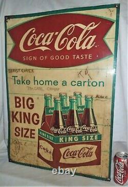 Antique 1959 King Size Coca Cola Soda Glass Bottle Metal Art Advertising Sign