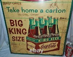 Antique 1959 King Size Coca Cola Soda Glass Bottle Metal Art Advertising Sign